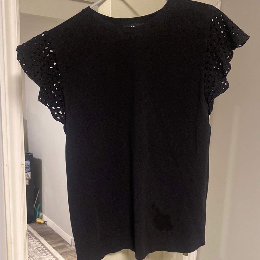 Karl Lagerfeld Black Ruffled Cap Sleeve Blouse